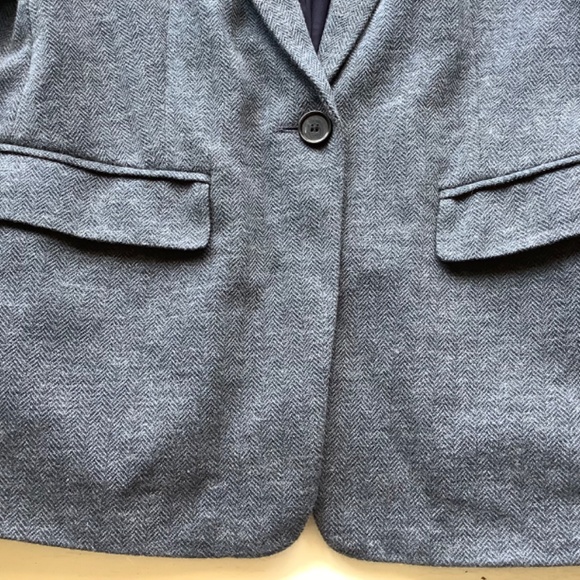 LOFT Navy Blue Herringbone Knit Blue Elbow Patch Blazer SZ 8 - Picture 6 of 15